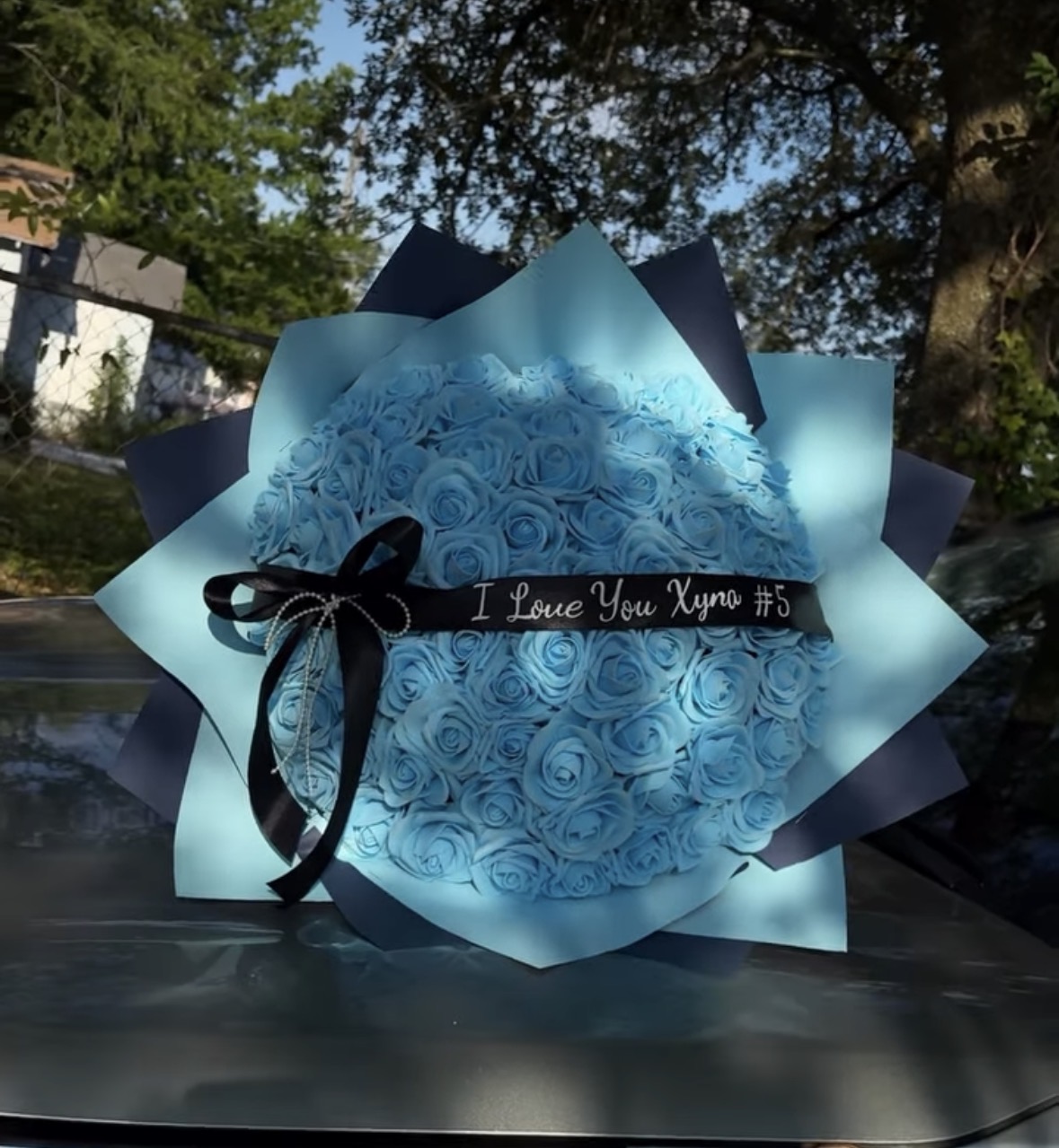 Blue Rose Ribbon Bouquet by Gifted by Layy Floral Designs